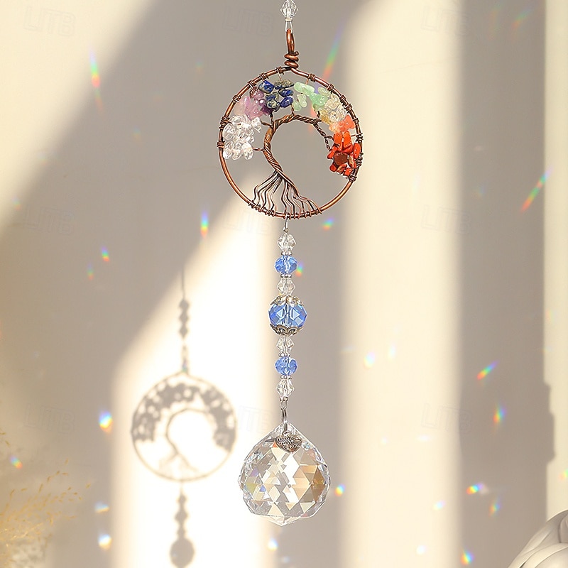 Adorno colgante atrapasol de árbol de la vida de cristal, colgante de cristal para jardín, patio, porche, balcón, decoración interior y exterior, regalo perfecto y decoración del hogar. 2026 - $9.99 –P5