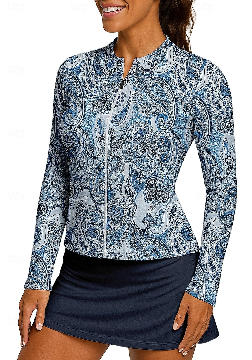 Dámské Kašmírový vzor Sportovní košile Tenisové tričko Tenisový top Dlouhý rukáv Zip Květinový UPF50+ Odolná proti UV záření Vysoká pružnost Odvod vlhkosti Prodyšné Volejbal Tenis Golf Stojáček Límec 2026 - $20.99 –P1