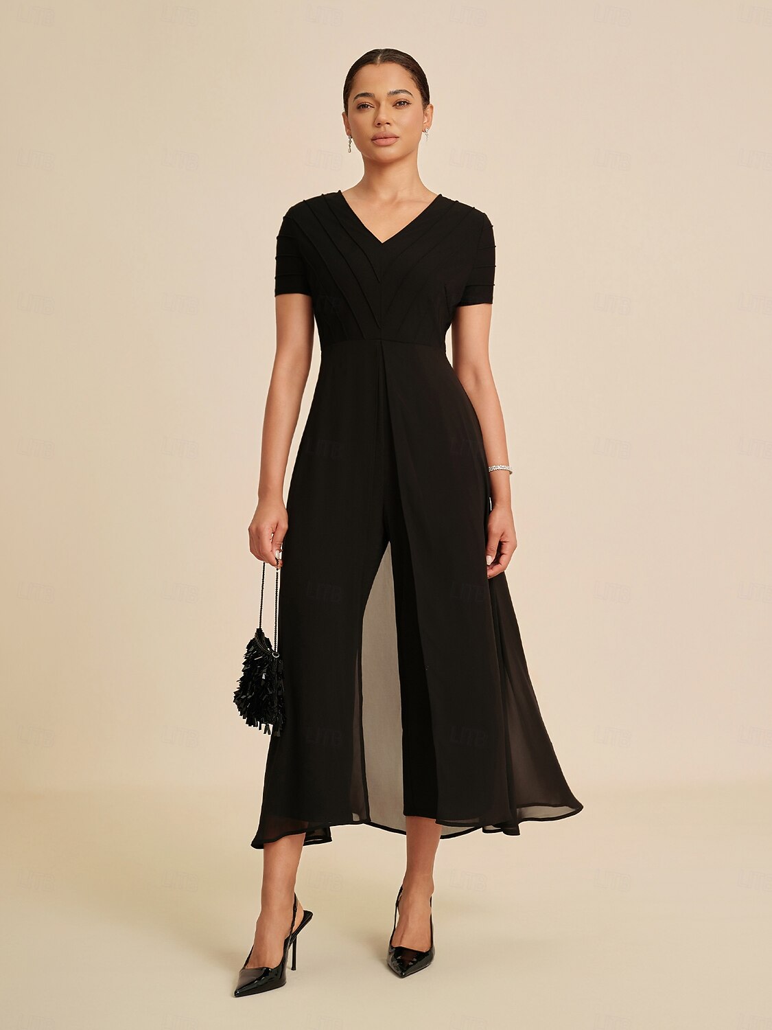 Nainen Rento mekko Musta Lyhythihainen Lyhyt hiha Tavallinen Kesä Kaikki vuodenajat V kaula-aukko Pyöreä kaula-aukko Moderni S M L 2026 - $113.99 –P1