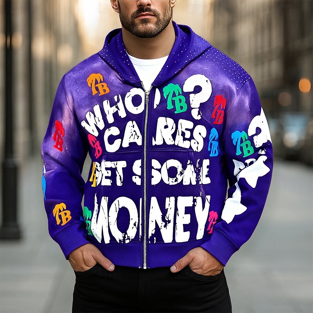 Per uomo Lettera Felpa con Cappuccio Moda Quotidiano Casual Manica Lunga Con Cappuccio All'aperto Vacanza Abbigliamento casual alla moda Nero Rosso Azzurro cielo Viola Grigio scuro Con zip Tasca del 2026 a $29.99 –P5
