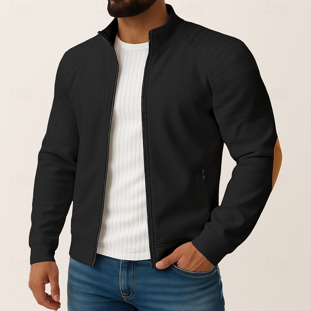 Herren Outdoorjacke Hemdjacke Formell Heim Tasche Minimalistisch Frühling Herbst Einfarbig Aktiv Neutral Hemdkragen Regulär Schwarz Weiß Marineblau Blau Jacken 2026 - $33.99 –P4