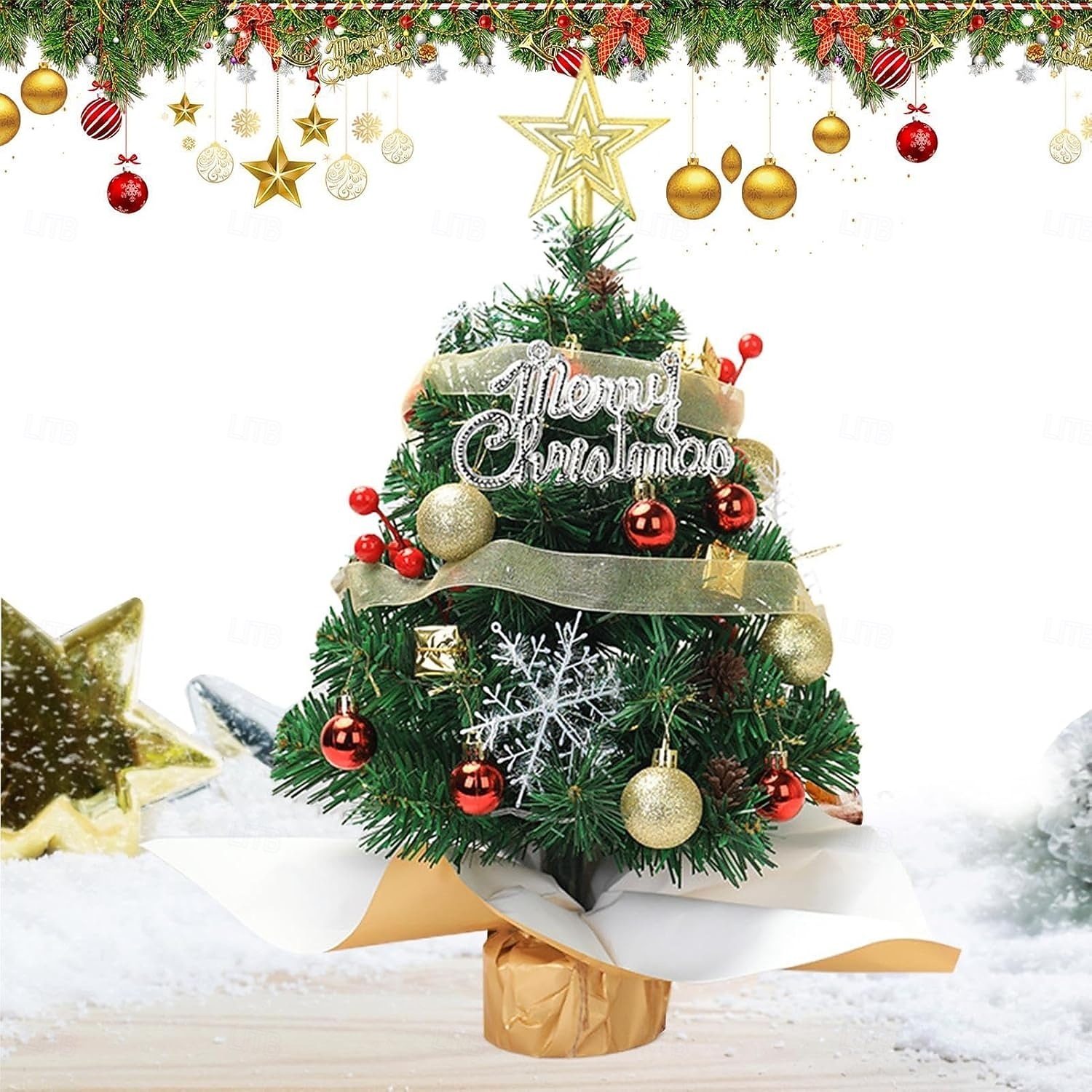 Tabletop Christmas Tree with Lights 45cm, Pink/Green Artificial Christmas Tree Mini Small Xmas Tree, with Christmas Ball Ornaments for Holiday Indoor DIY Christmas Decoration Gifts 2025 - CAD $18.9 –P2