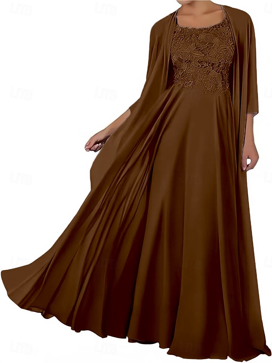 Due Pezzi Set di Abiti Lunghezza al pavimento Abito da invitata a nozze Abito da cerimonia per signora Senza Maniche Collo quadrato Elegante Semplice Formale Ospite di nozze Serata Formale Chiffon con del 2026 a $172.99 –P15