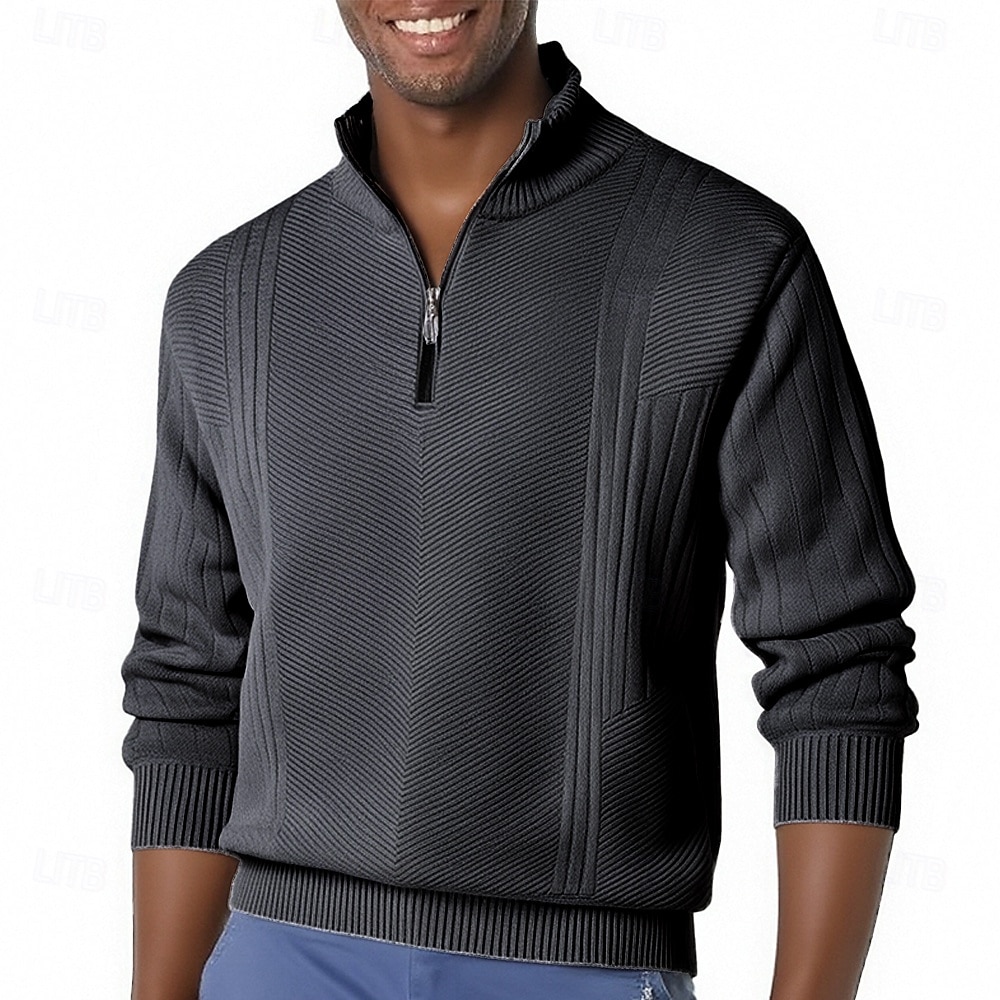 Pánské Pulovrový svetr Čtvrtletní svetry na zip Pletený svetr Rýhovaný Plést Běžné topy Pletený Fleece Bez vzoru Poloviční zip Módní Na běžné nošení Dovolená Denní nošení Oblečení Podzim Zima Čern 2025 - $30.99 –P3