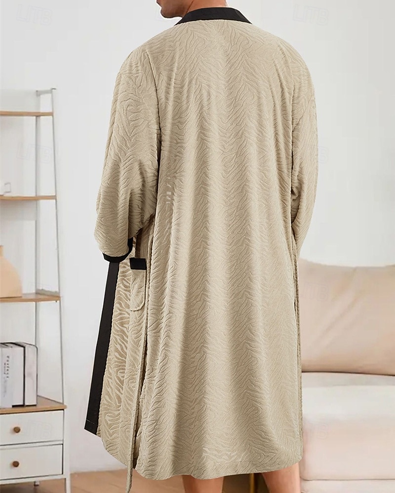 Herr Pyjamas Sovkläder Badrock Slät Mode Stylish Klassisk Hem Dagligen Säng Polyester Komfort Mjuk V-hals Långärmad Ficka Inkl. bälte Vår Höst Svart Vit 2025 - $27.99 –P3