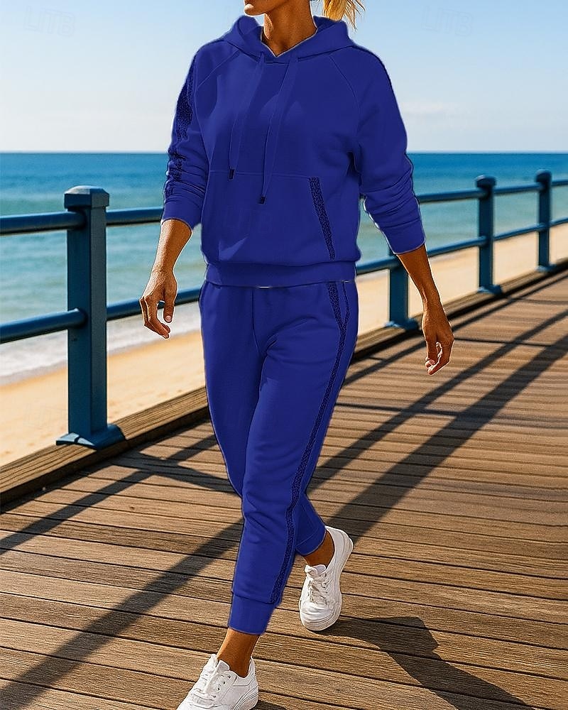 Mulheres Agasalho de 2 peças Moletom Lounge Hoodie Conjuntos de moletom Bolsos Cor Sólida Conjuntos Outono Preto Branco Exterior Viagem Esportivo Pavio Humido Manga Longa Esporte Roupas Esportivas de 2026 por $36.99 –P6
