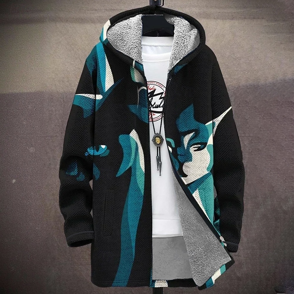 Per uomo Animale Gatto Cappotto Invernale Giacca in Pile Cappotto Calore Termico Confortevole Casual Abbigliamento quotidiano Cerniera Tasca Stampa 3D Autunno Inverno Con Cappuccio Manica Lunga Nero del 2026 a $56.99 –P1