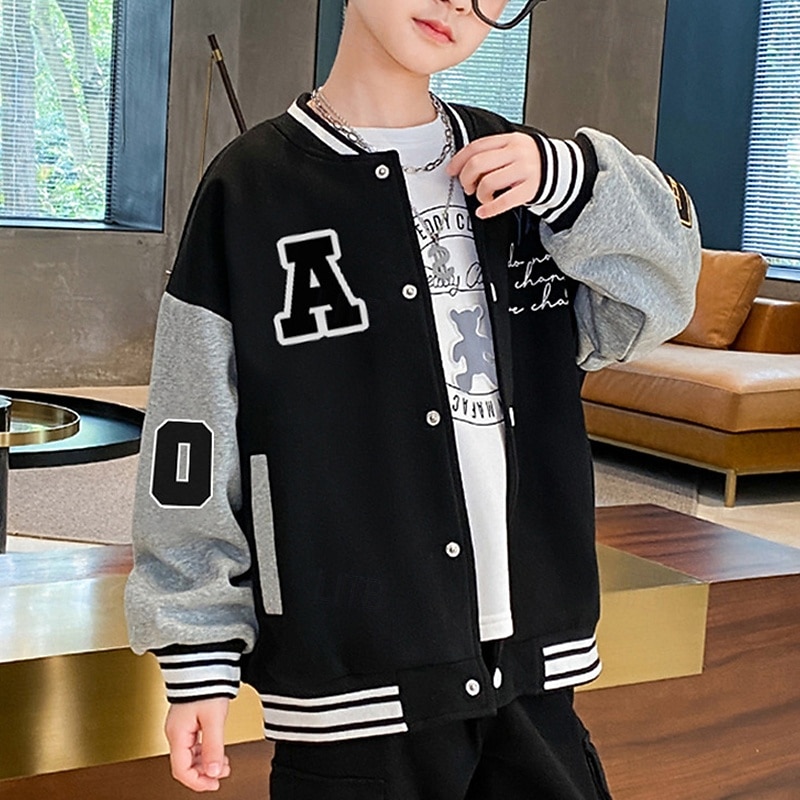 Barn Unisex Baseballjackor Ytterkläder Färgblock Långärmad Komfort Knappar Mjukt Täcka Utomhus Bomull Mode Dagligen Svart Vår Höst 4 år + 2025 - $20.99 –P2