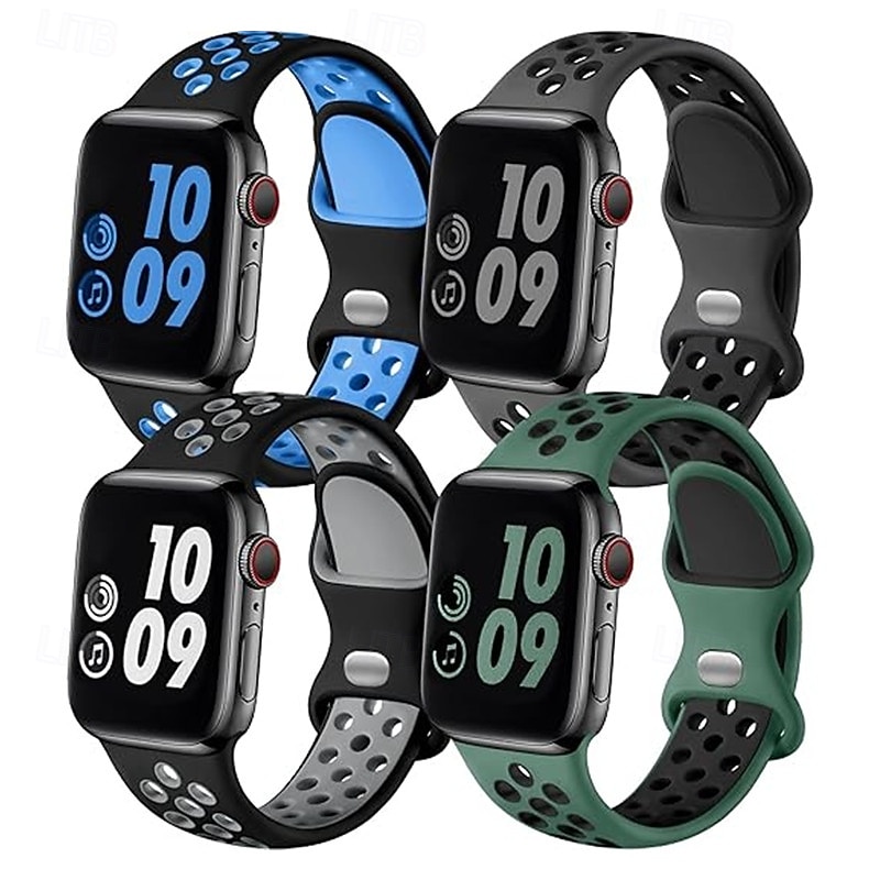 4 pezzi Cinturino Sportivo Chiusura moderna Ciclo sportivo Compatibile con Cinturino dell'Apple Watch 38mm 40mm 41mm 42mm 44mm 45mm 49mm Due toni Regolabili Silicone Cinturino di ricambio per iwatch del 2026 a $20.99 –P7