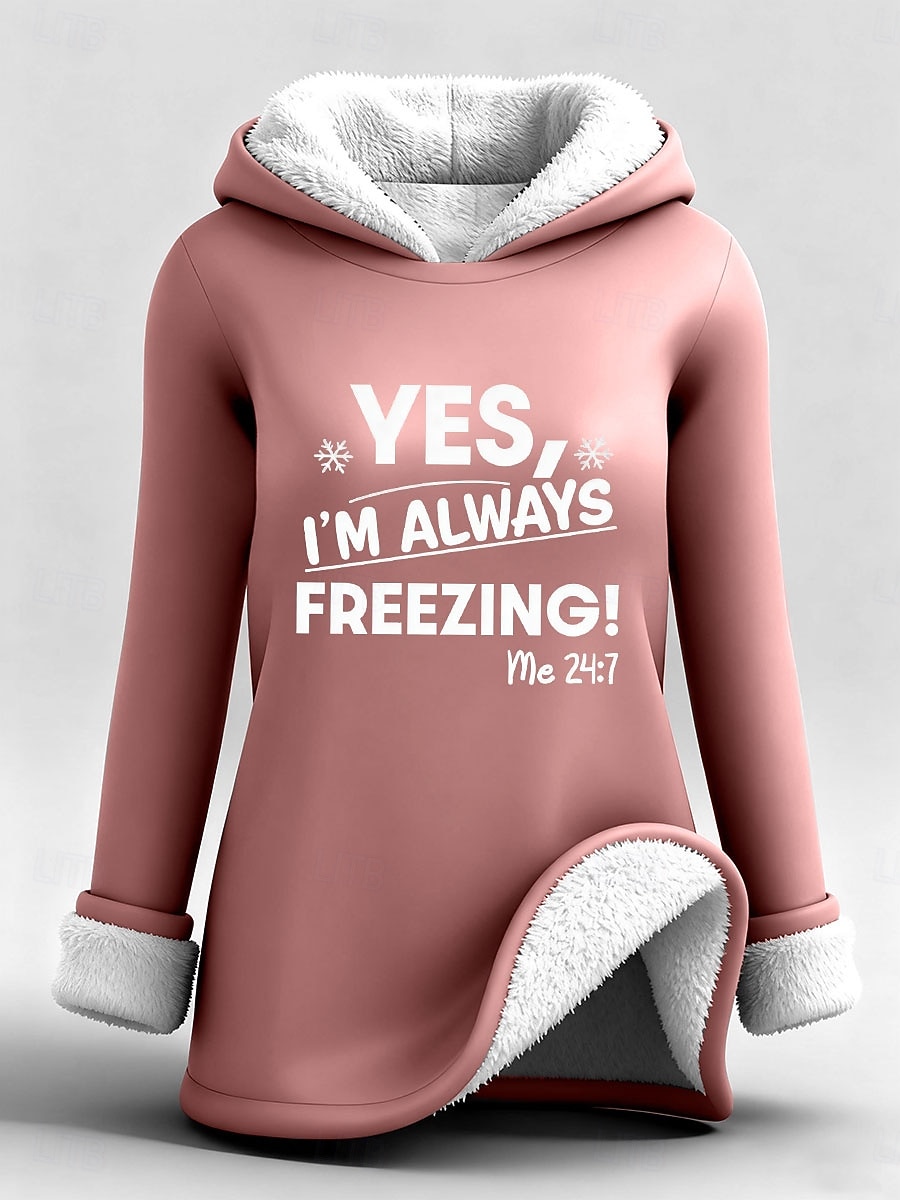 Mulheres Pulôver Moletom Com Capuz Gráfico Letra Quente Casual Velo Sherpa Manga Longa Com Capuz Tops longos Rua Dia a Dia Casual Imprimir Preto Rosa Rosa Escuro Vermelho Azul Outono Inverno de 2025 por $28.99 –P1