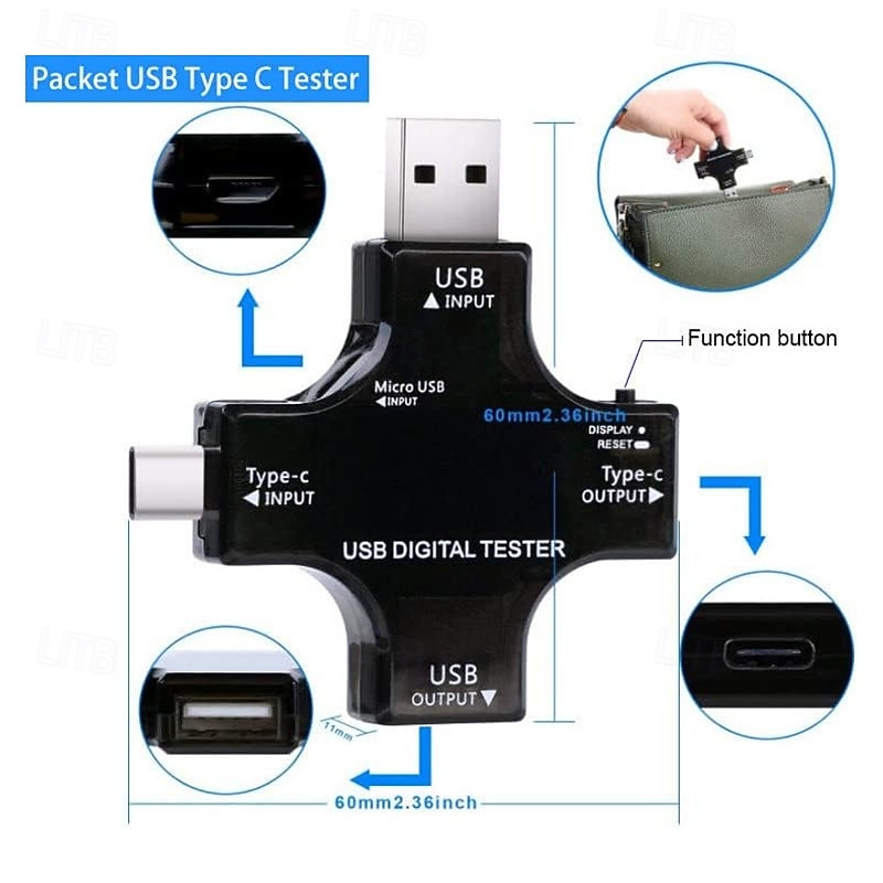 Тестер USB Type-C, тестер USB-C, тестер напряжения, тока, детектор, считыватель, мультиметр, цветной экран для телефона, ноутбука, внешнего аккумулятора и т. д. 2026 - $31.99 –P5