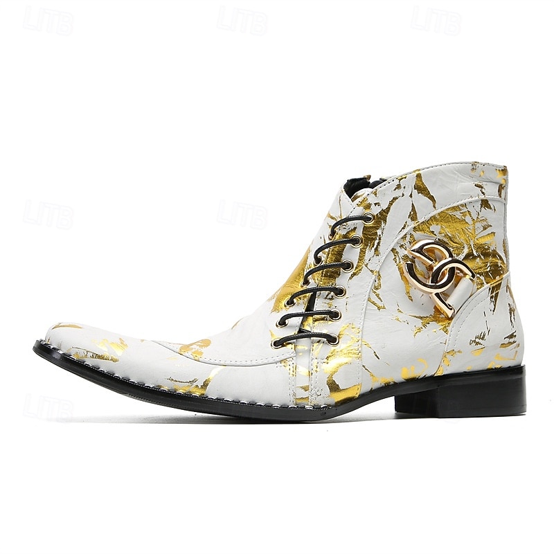 stivali western da uomo con motivo floreale bianco e design allacciato: calzature di tendenza per uomini alla moda, perfette per feste e spettacoli del 2025 a $129.99 –P2