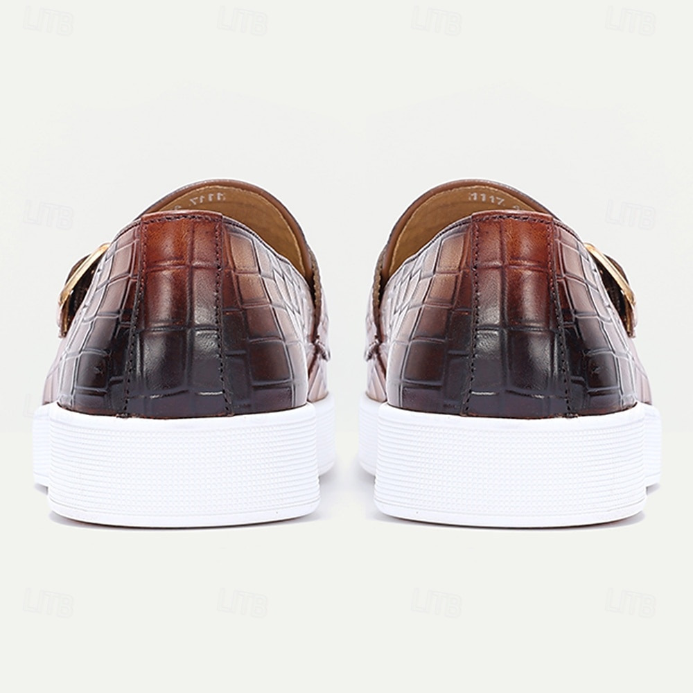 Mocassins en cuir véritable à motif crocodile pour homme avec double boucle – chaussures habillées de luxe à enfiler pour les affaires, les mariages et les occasions formelles de 2025 ? $94.99 –P4