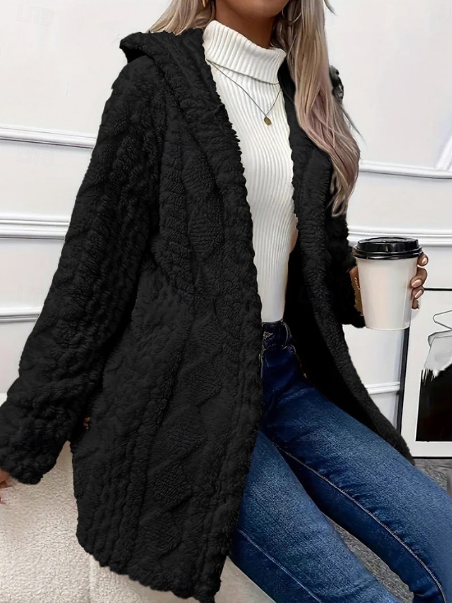 Femmes Veste Sherpa Veste Décontractée Confortable Respirant Avec Poches Boutons Occasionnel Uni Vacances Rue Occasionnel Tenue quotidienne Ouvert devant Régulier À capuche Coupe régulière manche de 2025 ? $28.99 –P13