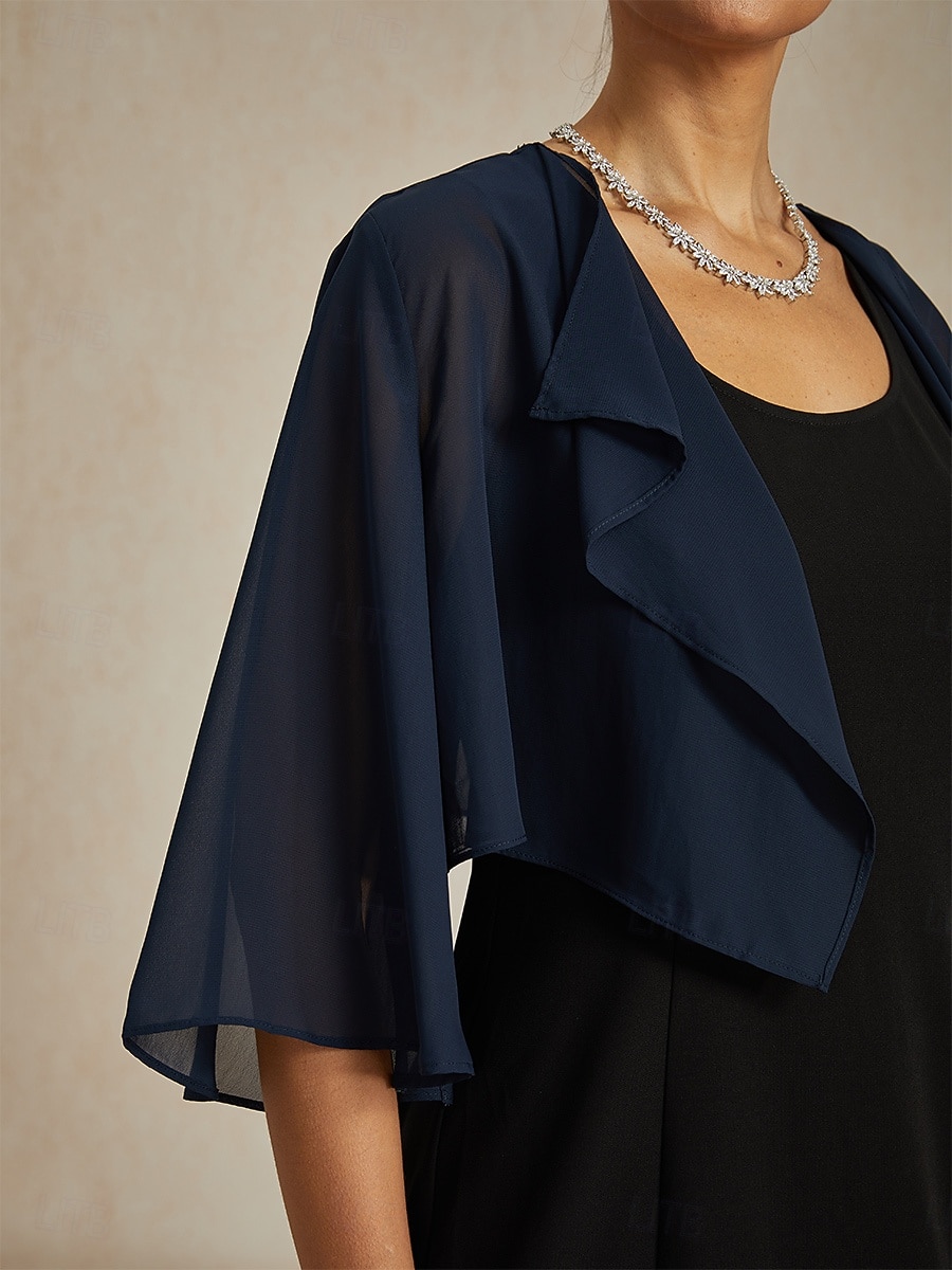 Női Flowy felsők Sifon felsők Tömör szín Elegáns Háromnegyedes Aszimmetrikus Crop Tops Esküvői vendég Sötétkék Nyár Tavasz Ősz 2025 - $29.99 –P3