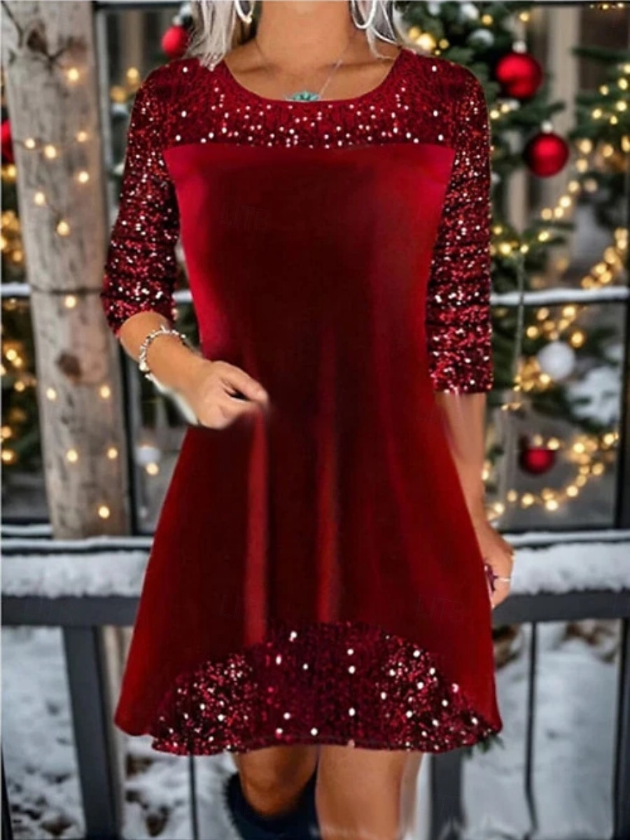 Weihnachten Damen Minikleid A Linie Kleid Lässig Täglich Normale Passform Einfach Langarm Rundhalsausschnitt Wein Königliches Blau Grün Frühling Herbst Winter 2025 - $34.99 –P3