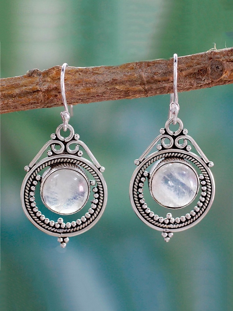 Женские серьги-подвески из лунного камня с винтажным серебряным дизайном, элегантные украшения в стиле бохо для вечеринок, свадеб и повседневной носки 2026 - $5.99 –P11