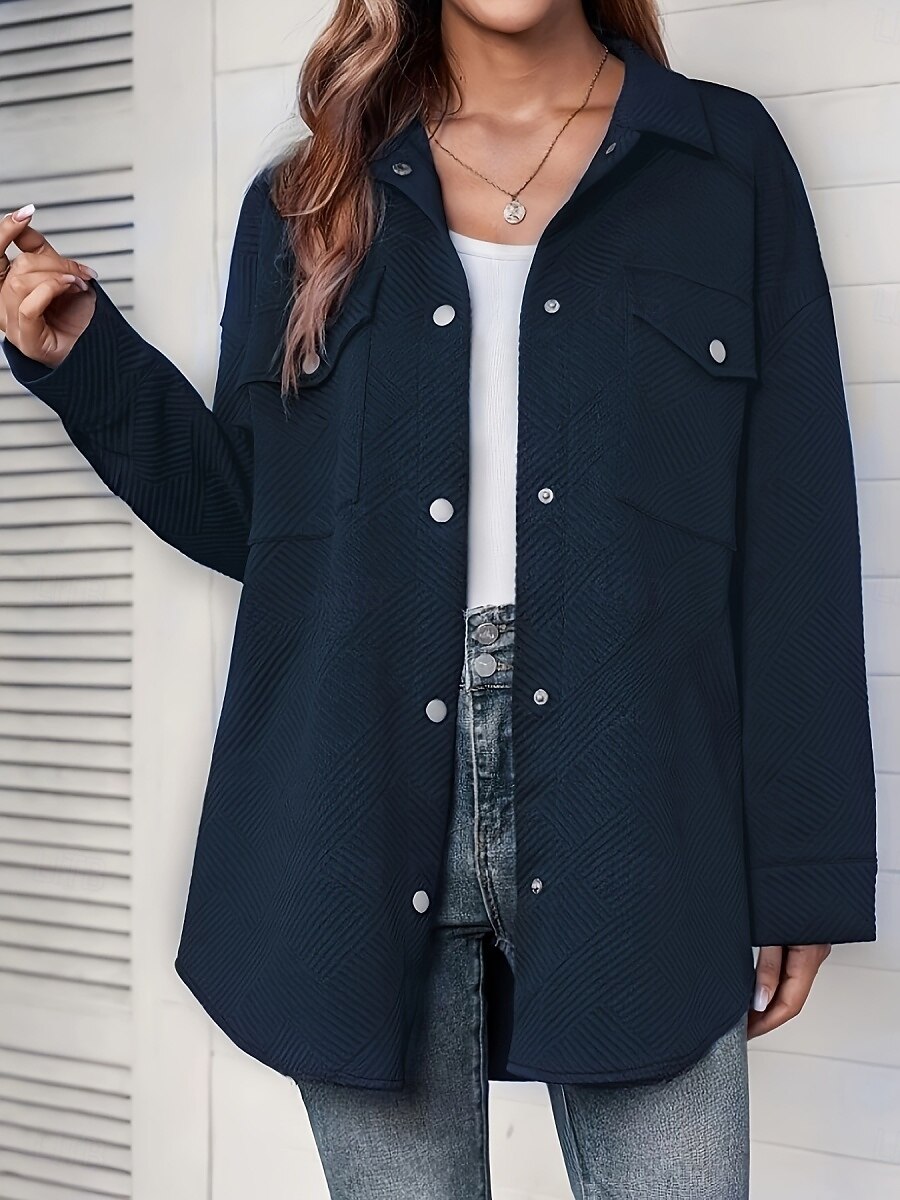 Жен. Повседневная куртка Удобный Дышащий Карман Пуговицы На каждый день Полотняное плетение Отпуск Для улицы Повседневные На каждый день Однобортный крой Длинная Отложной Свободное облегание 2026 - $35.99 –P3