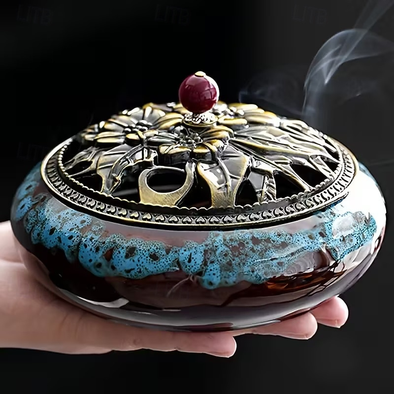 Vintage keramický kadidelnice ideální pro jógovou meditaci a dekoraci místnosti - bez vůně, vhodná pro íd al-fitr (ramadán) 2026 - $21.99 –P2