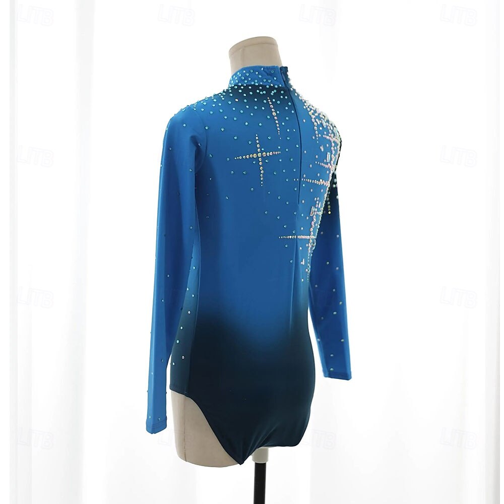 Figure Skating Top Men's Boys' Ice Skating Tops Blue Patchwork Spandex High Elasticity Training Competition Skating Wear Classic Crystal / Rhinestone Long Sleeve Ice Skating Figure Skating 2026 - $338.09 –P6