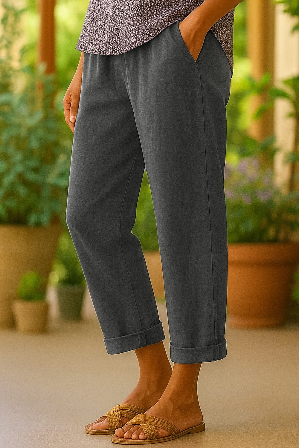Women's Cotton Pants Vacation Vintage Ethnic Style Ankle-Length High Waist Plain Comfy Breathability Soft Micro-elastic Army Green Dark red Black White Summer Spring Loose Fit 2025 - $6.99 –P8