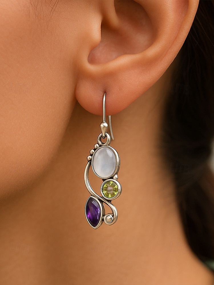 Женские серьги-подвески из лунного камня с винтажным серебряным дизайном, элегантные украшения в стиле бохо для вечеринок, свадеб и повседневной носки 2026 - $5.99 –P1