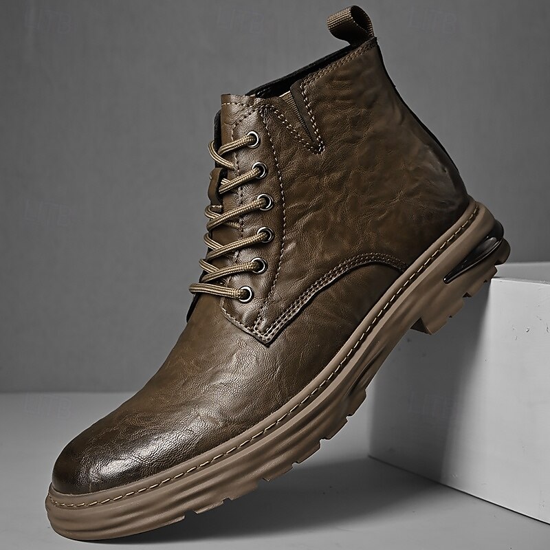 Per uomo Stivali Retrò Camminata Vintage Quotidiano PU Confortevole Stivali a Metà Polpaccio Allacciatura Nero Cachi Primavera Autunno del 2026 a $59.99 –P1