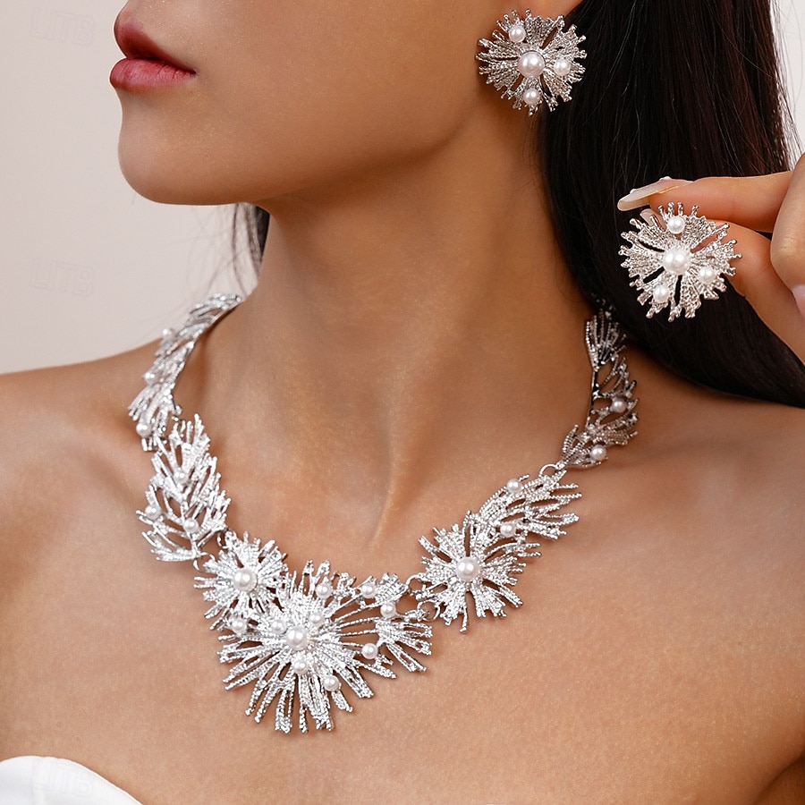 Collana e orecchini da donna in argento con perle - gioielli scintillanti per serate, cocktail e occasioni speciali del 2026 a $14.99 –P1