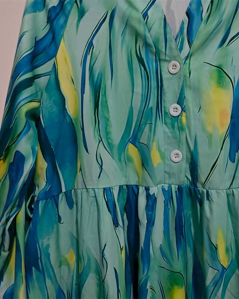 Femmes Robe Midi Robe Décontractée Robe Imprimée Élégant Mode Moderne Extérieur Quotidien Sortir Coupe régulière Graphique manche longue Col en V Bleu Printemps Automne de 2025 ? $31.99 –P5