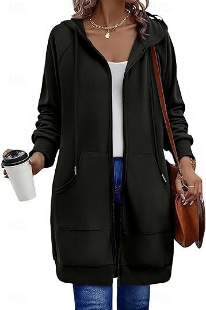 Naisten Huppari takki Mukava Hengittävä Vetoketju Tasku Vapaa-aika Tavallinen Loma Katu Kausaliteetti Arki-asut Vetoketju Pitkä Hupullinen Normaali Pitkähihainen Päällysvaatteet Laivasto Musta 2026 - $41.99 –P6