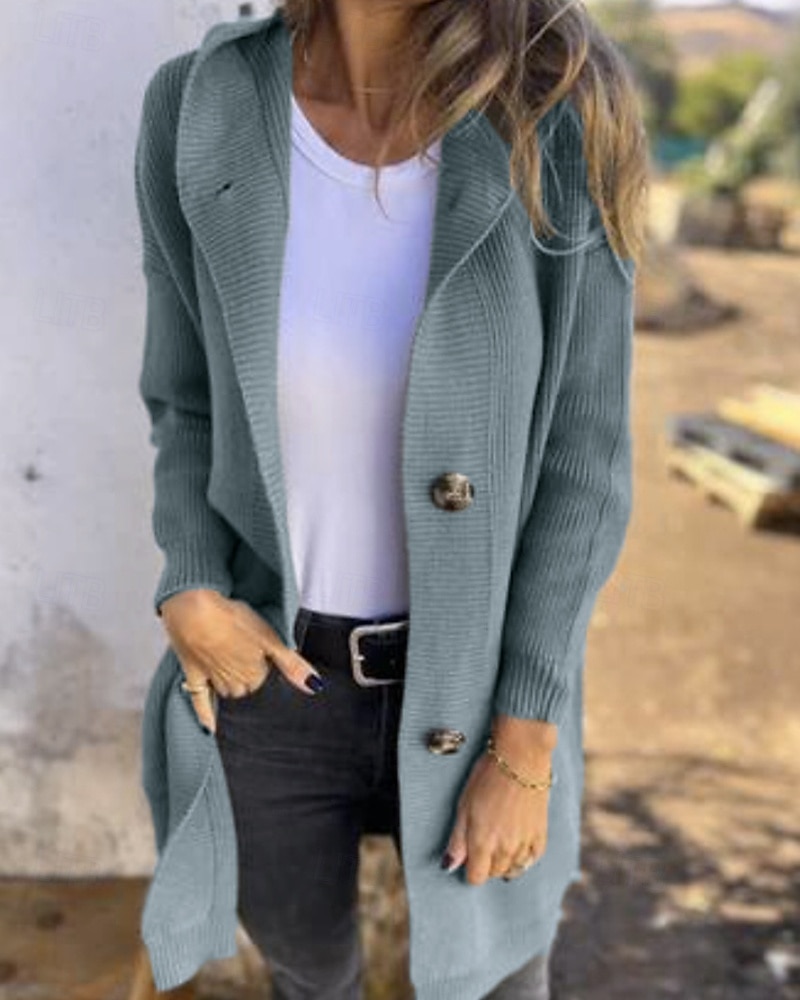 Damen Pullover Strickjacke Streetwear Lässig Einfarbig Mit Kapuze Tasche Knöpfe Gestrickt Langarm Lange Oberteile Stricken Täglich Ausgehen Wochenende Schwarz Gelb Herbst Winter 2025 - $41.99 –P3