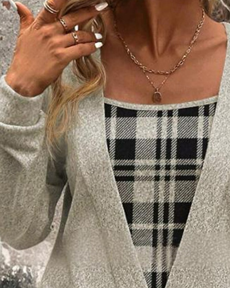 نسائي قميص بلوزة منقوش أنيق أساسي كاجوال كم طويل رقبة مربعة قمصان عادية مناسب للبس اليومي مناسب للعطلات طباعة كاكي الربيع الخريف الشتاء 2025 - $28.99 –P2