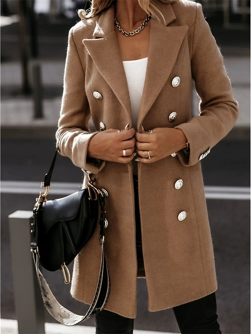 Damen Freizeitjacke Warm Bequem Tasche Knöpfe Mode Outdoor Einfach Ausgehen Wochenende Einreihig Regulär Revers Normale Passform Langarm Oberbekleidung Schwarz Weiß Khaki Herbst Winter 2025 - $25.99 –P2