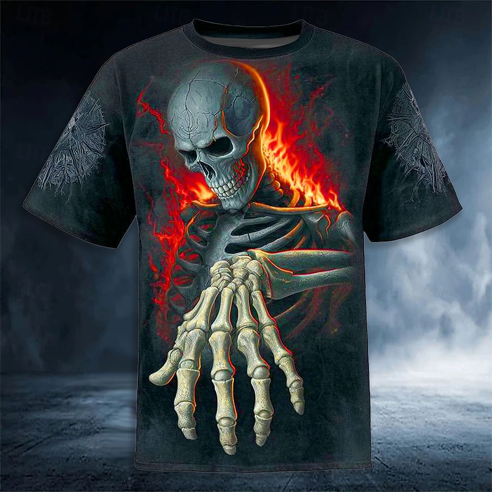 T-Shirt Halloween pentru bărbați cu iluzie optică 3D schelet T-shirt cu mânecă scurtă imprimat 3D tricou cu guler rotund designer exagerat petrecere de groază sărbătoare galben roșu portocaliu vară 2026 - $22.99 –P2