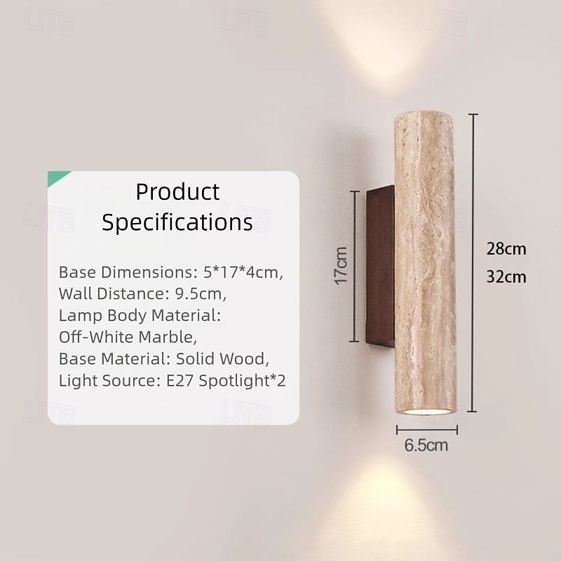Apliques de pared de mármol con iluminación vertical y descendente, modernos apliques de pared para interiores, luz E26, barra lineal, iluminación de pared para dormitorio, lámpara cilíndrica de pared 2025 - $127.99 –P1