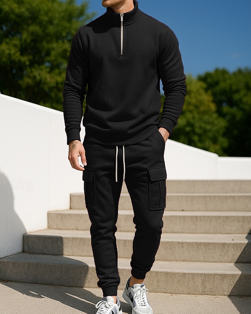 Per uomo Tuta da 2 pezzi Set di tute in pile Abiti da salotto Cerniera a un quarto Tinta unita Completo Abbigliamento Autunno & Inverno Nero Bianco All'aperto Viaggio Sportivo cascante Caldo Manica del 2025 a $45.99 –P7