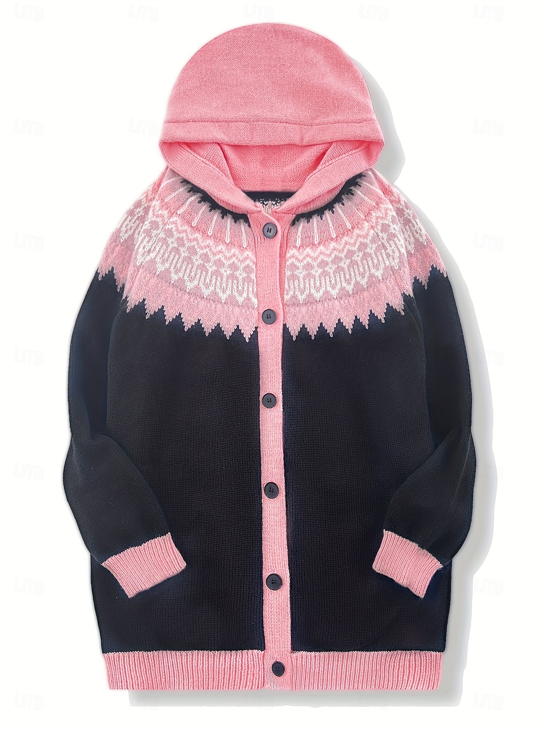 Dame Kofte Daglig Fritid Grafisk Geometrisk Riflet Med hette Lomme Knapper Trykt mønster Langermet Lange topper Strikke utendørs Helg Rosa Blå Høst Vinter 2025 - $49.99 –P2
