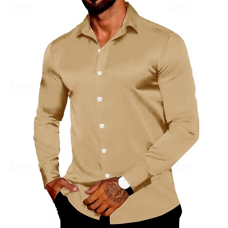 Per uomo Camicia Come la seta Camicia in raso Camicia casual Camicia con Bottoni Semplice Formale Matrimonio Blu chiaro Nero Bianco Vino Manica Lunga Bavero Primavera & Autunno Tutte le stagioni del 2025 a $23.99 –P8