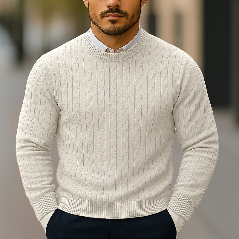 Homens Suéter Pulôver suéter Estriado Cabo Tricotar Tops regulares Tricotado Corte Justo Tecido Gola Redonda Roupa de Malha Moderna Casual Roupa Diária Roupa Outono Todas as Estações Preto Branco S M de 2026 por $26.99 –P5