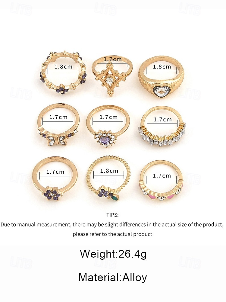 Women's Alloy Ring Set with Heart, Butterfly, and Star Designs, Fashion Boho Stackable Rings for Parties, Weddings and Everyday Wear 2025 - $11.99 –P6