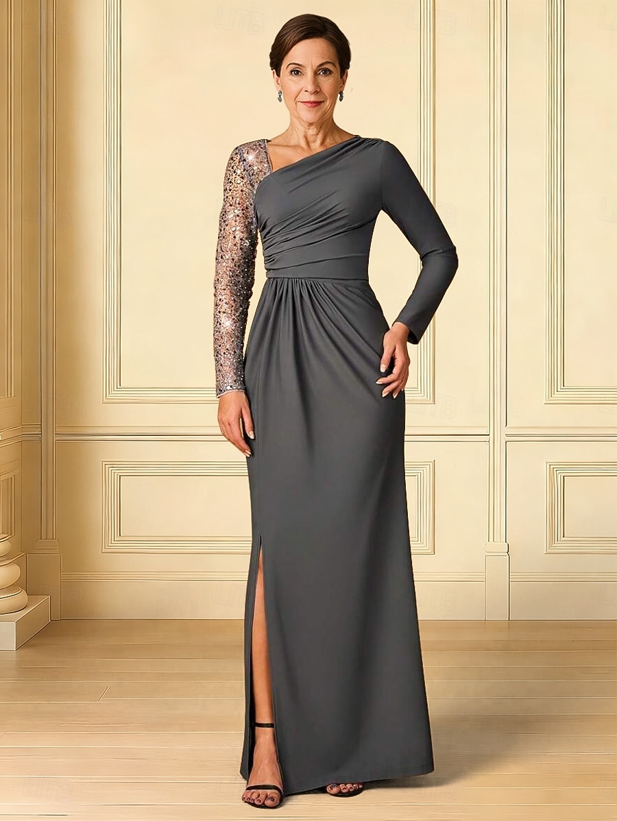 Sheath Column Floor Length Wedding Guest Dress Formal Dresses Evening Gown Mother of the Bride Dress Long Sleeve V Neck Elegant Simple Formal Wedding Guest Satin with Pleats Ruched Beading 2026 - $183.99 Sheath Column Floor Length Wedding Guest Dress Formal Dresses Evening Gown Mother of the Bride Dress Long Sleeve V Neck Elegant Simple Formal Wedding Guest Satin with Pleats Ruched Beading 2026 - $183.99