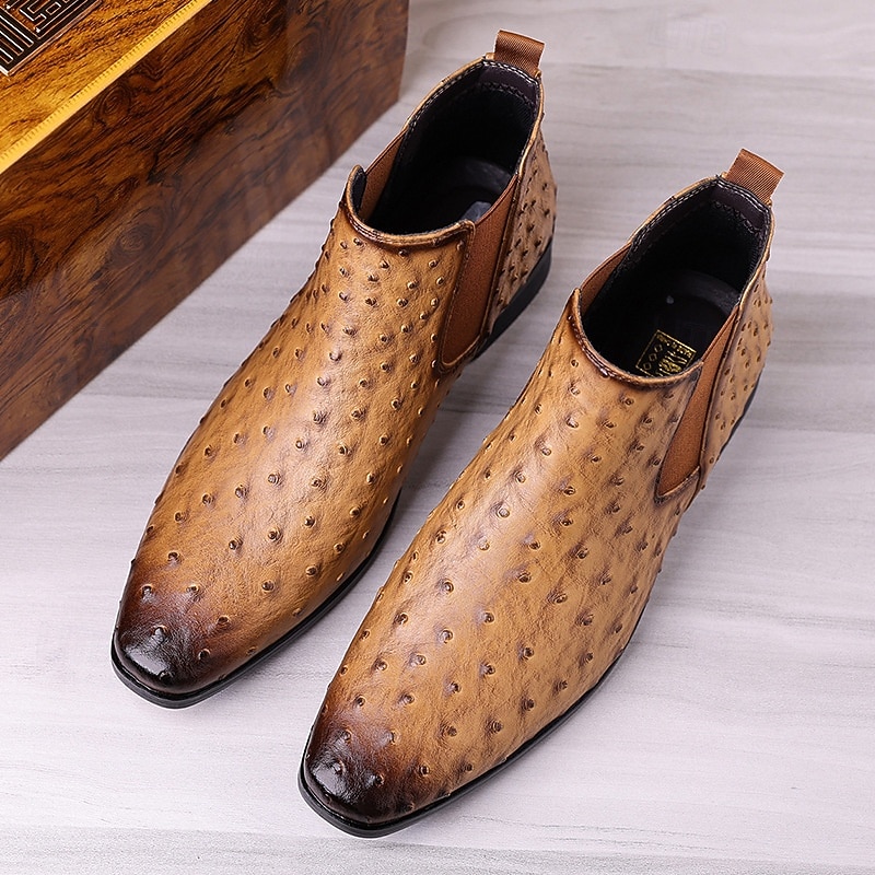 Ανδρικές γκρι μπότες Chelsea από τεχνητό δέρμα – slip-on παπούτσια με μοτίβο στρουθοκαμήλου για επαγγελματικές δραστηριότητες, επίσημες εκδηλώσεις και καθημερινή χρήση 2025 - $46.99 –P2