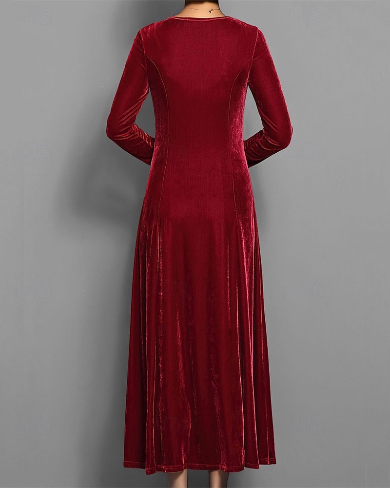 Femmes Robe Longue Maxi Robe Robe en Velours Robe Décontractée Robe de Cocktail Élégant Mode Moderne Quotidien Soirée Week-end Coupe régulière Uni Manche 3/4 Col ras du cou Noir Rouge Bleu Violet de 2025 ? $27.99 –P4