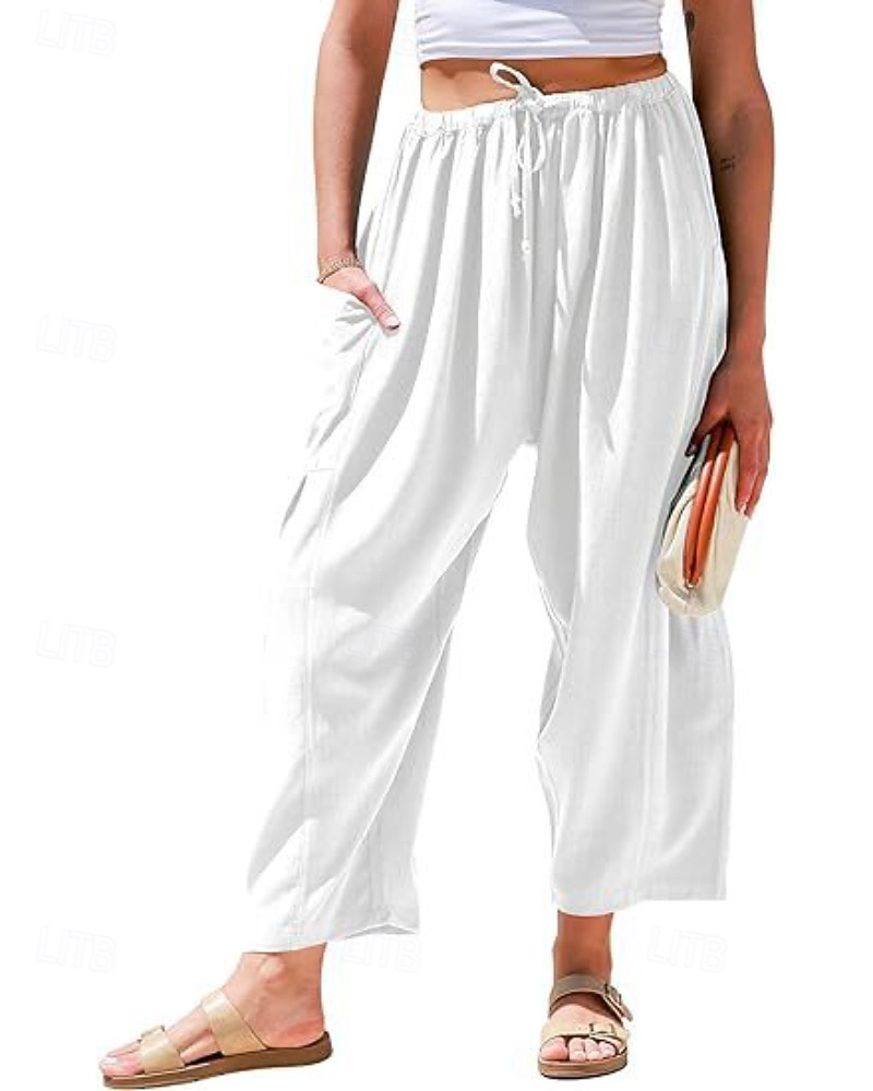 Per donna Gamba larga Chinos Streetwear Casual Lunghezza intera Vita media Semplice Coulisse Tasca Confortevole Micro-elastico All'aperto Vacanza Streetwear Rosso scuro azzurro cielo Nero Bianco del 2025 a $24.99 –P4