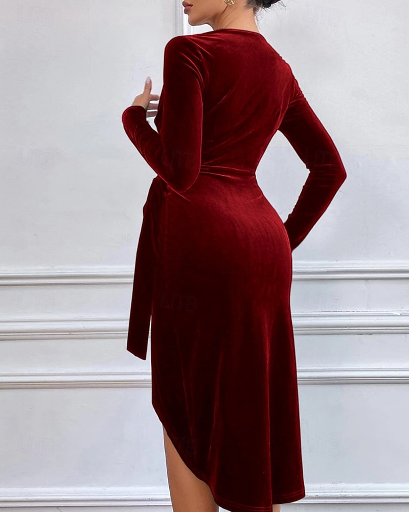 Damen Minikleid Samtkleid Partykleid Cocktailkleid Bodycon Elegant Modern Party Abendgesellschaft Date Normale Passform Schlank Einfach Langarm Rundhalsausschnitt Wein Grün Dunkelblau Herbst Winter 2025 - $31.99 –P16