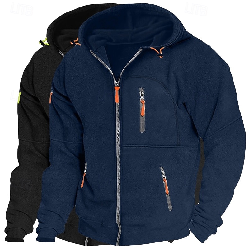 Homme Sweat à capuche Sweat à capuche zippé intégral Sweat à capuche en polaire Sweat à capuche doublé en polaire Noir + gris clair Bleu marine + noir Vin + gris foncé Vin+Noir Vert + Kaki À capuche de 2025 ? $37.99 –P13
