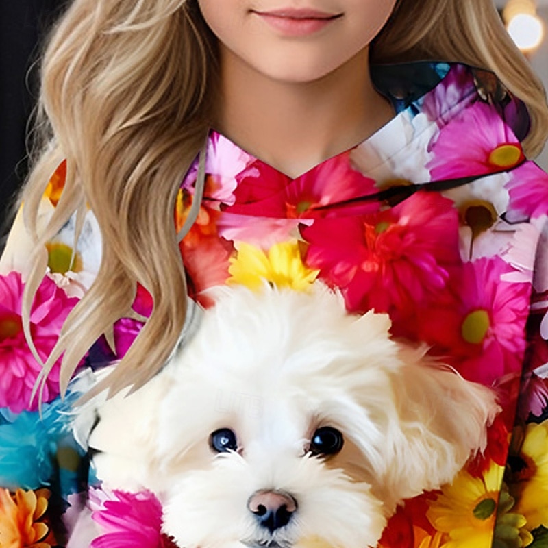 Girls' 3D Floral Dog Hoodie Long Sleeve Fall Winter Fashion Adorable Basic Kids 4-12 Years Hooded Outdoor Casual Daily Regular Fit 2026 - $19.99 –P2