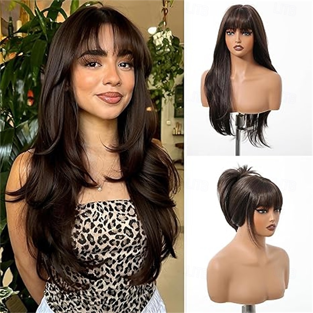 2026年 前髪付きロングブロンドストレートウィッグ、ロングオンブレブロンド合成レイヤーウィッグ、女性用デイリーユース26インチ  コレクション – $23.99 –P7