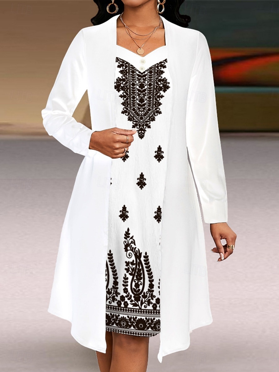 Pentru femei Rochii Midi Rochie A line Casual Zilnic Fit regulat Floral Manșon Lung În V Alb Vară Primăvară Toamnă 2025 - $31.99 –P1