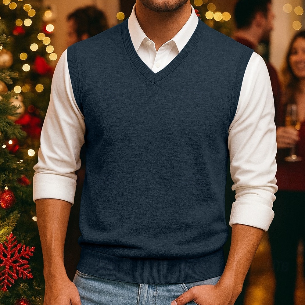 Herren Pullover Pullunder Gerippt Stricken Normale Oberteile Gestrickt Schmale Passform Einfach V Ausschnitt Strickware Zeitgenössisch Geschäft Lässig Bekleidung Frühling Herbst Kamel Schwarz M L XL 2026 - $39.99 –P4